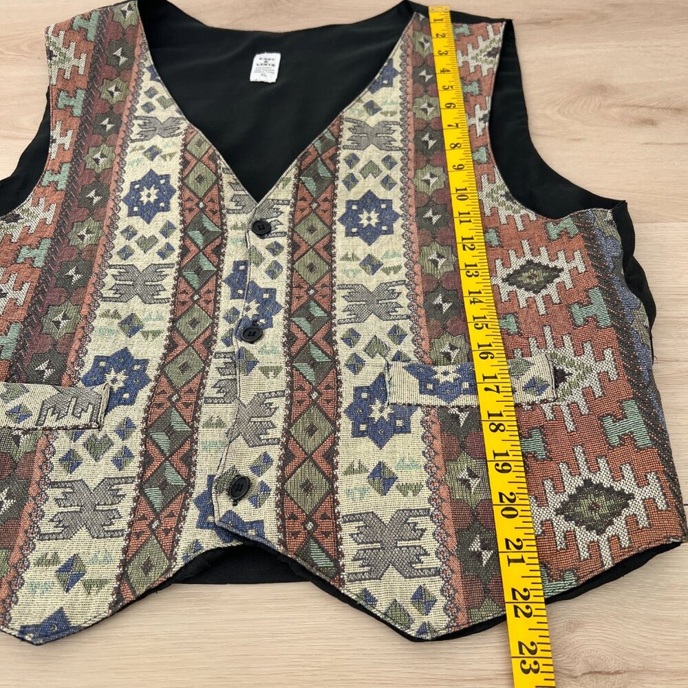 Vintage 90s Tapestry Waistcoat Vest Aztec Southwestern Tribal Pattern Men's XL - Picture 11 of 16